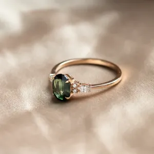 Oval cut sapphire ring with marquise diamonds ETERNELLE