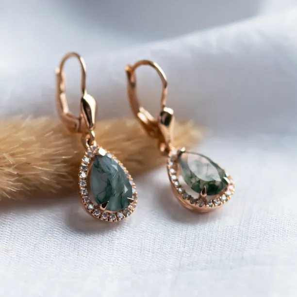 Beautiful moss agate and diamond earrings ROYA Image