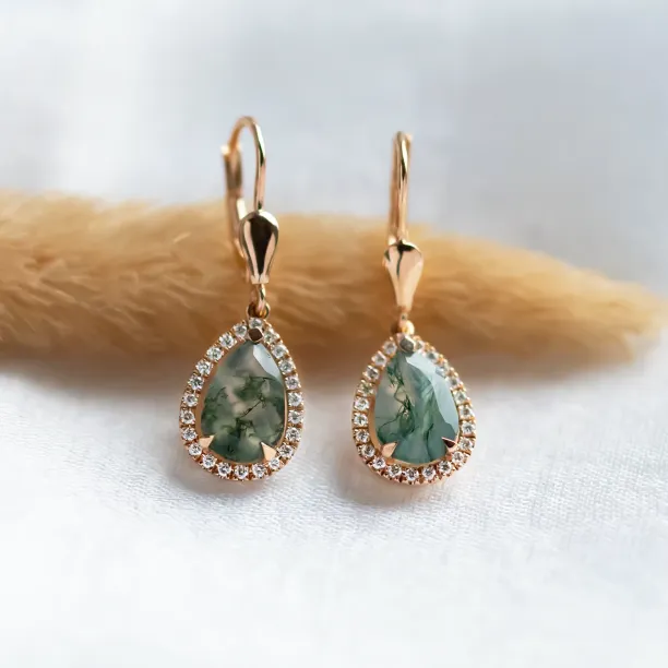 Beautiful moss agate and diamond earrings ROYA Image