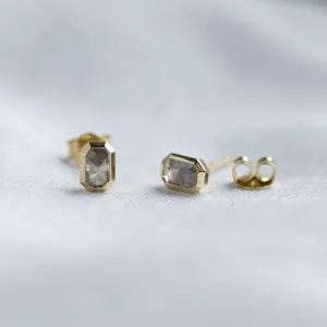 NYLA stud earrings with salt and pepper diamonds and visible earring backs