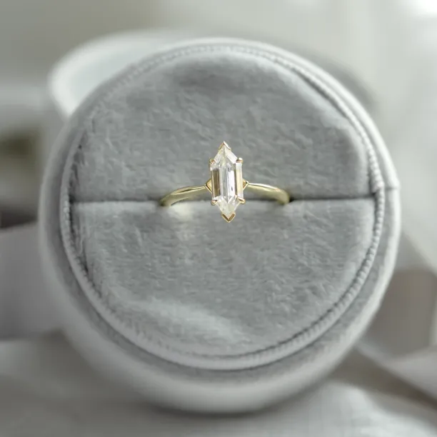 Elongated hexagon cut moissanite engagement ring CATELYN