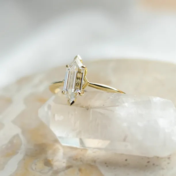 Elongated hexagon cut moissanite engagement ring CATELYN
