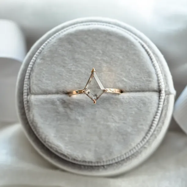 Top view of the CASEY gold engagement ring with a kite-shaped diamond