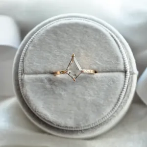 Top view of the CASEY gold engagement ring with a kite-shaped diamond