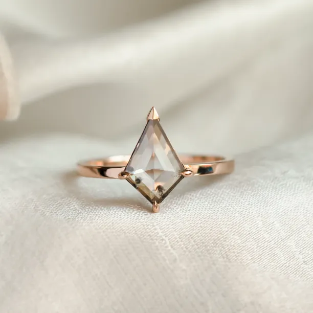 Front view of the CASEY gold engagement ring with a kite-shaped diamond