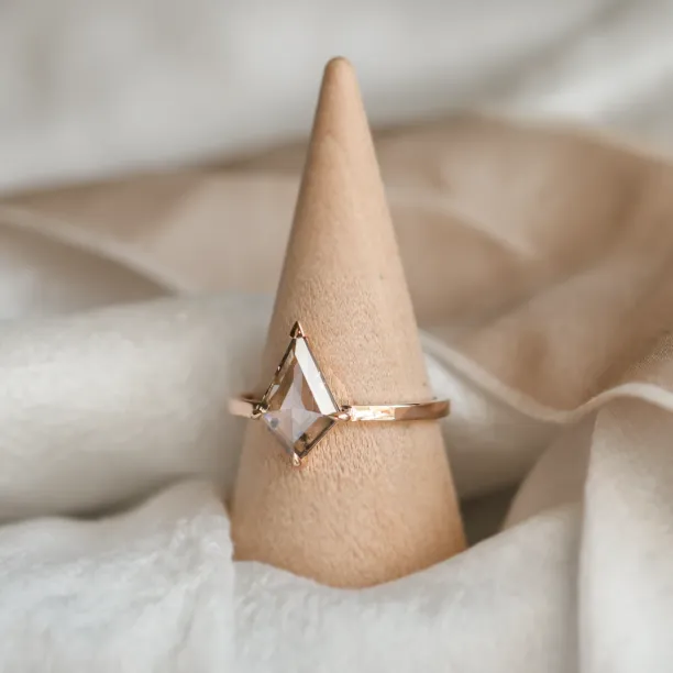 CASEY gold engagement ring with lab-grown salt and pepper kite-shaped diamond, full view