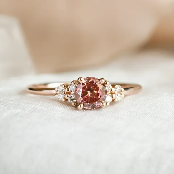 Pink lab grown diamond and natural diamond engagement ring EDDY