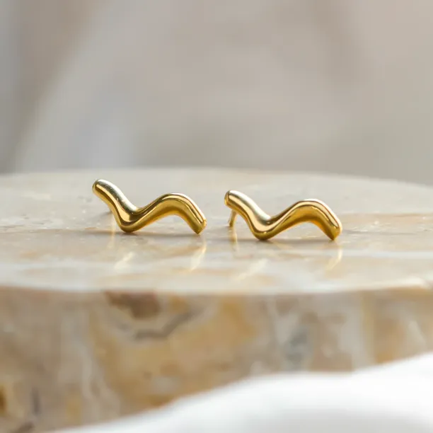 MIGNON minimalist gold wave earrings, pair shown together