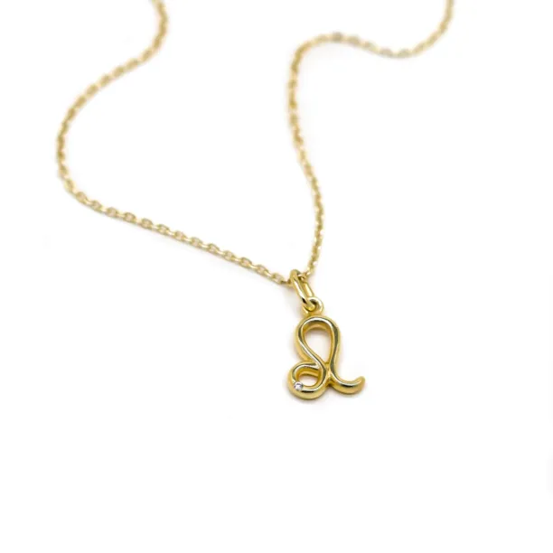 Leo necklace with diamond pendant laid flat
