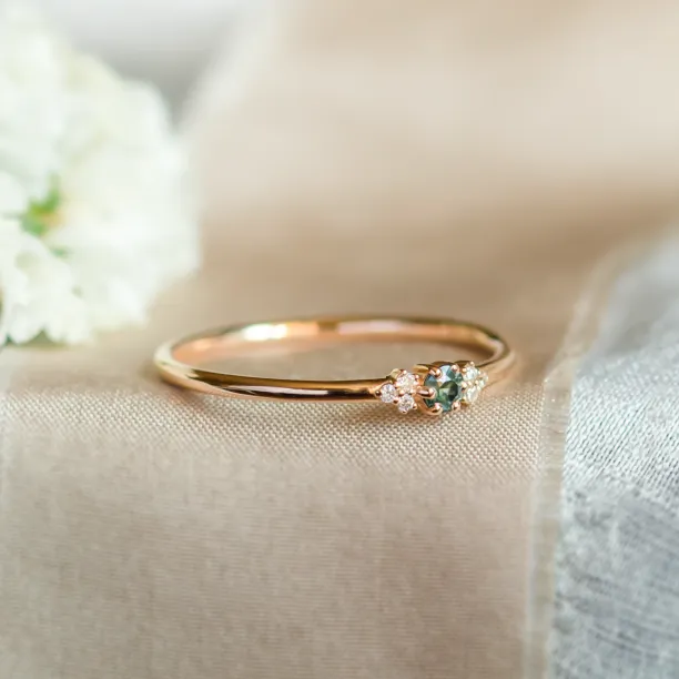 SABINE minimalist sapphire and diamond ring, angled view