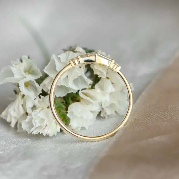 Back view of LUMI gold ring showing the inner band and gemstone settings