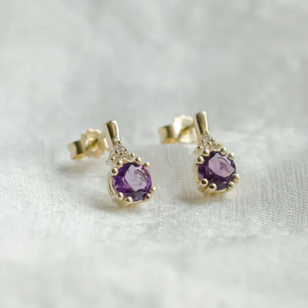 Zlaté náušnice s ametysty a diamanty CALLIE Image