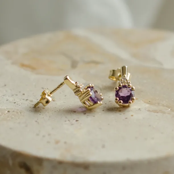 Zlaté náušnice s ametysty a diamanty CALLIE Image