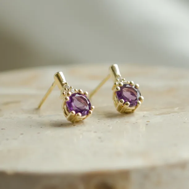 Zlaté náušnice s ametysty a diamanty CALLIE Image
