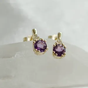 Zlaté náušnice s ametysty a diamanty CALLIE Thumbnail