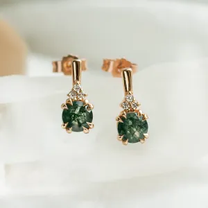 Pár zlatých náušnic TALIA s mechovým achátem a diamanty