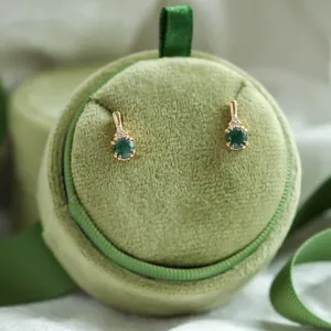 Pair of TIA gold earrings with moss agate and diamonds