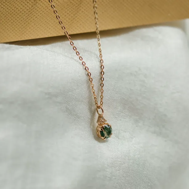 Gold moss agate and diamond pendant TALI Image