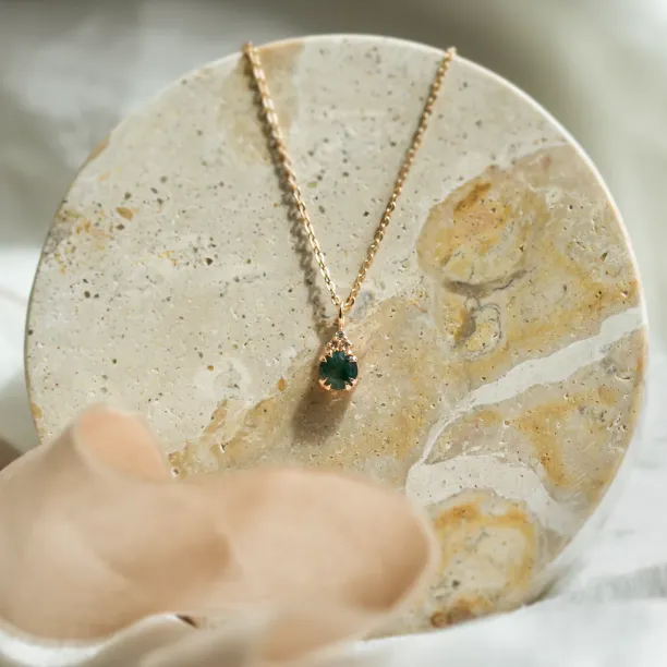 Gold moss agate and diamond pendant TALI Image