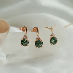 Gold moss agate and diamond pendant TALI Thumbnail