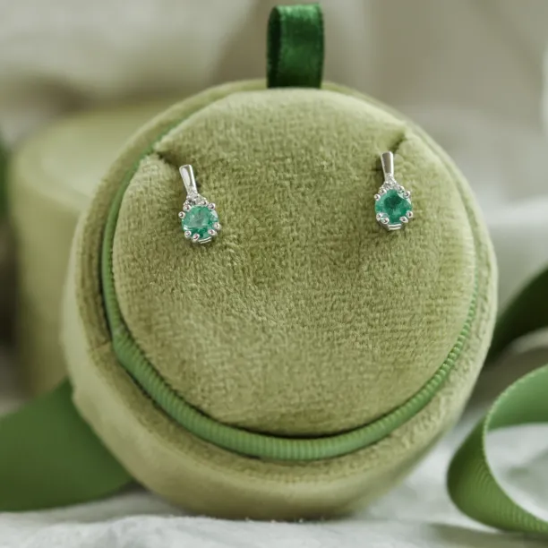 Pair of LENNY gold earrings with emeralds and diamonds