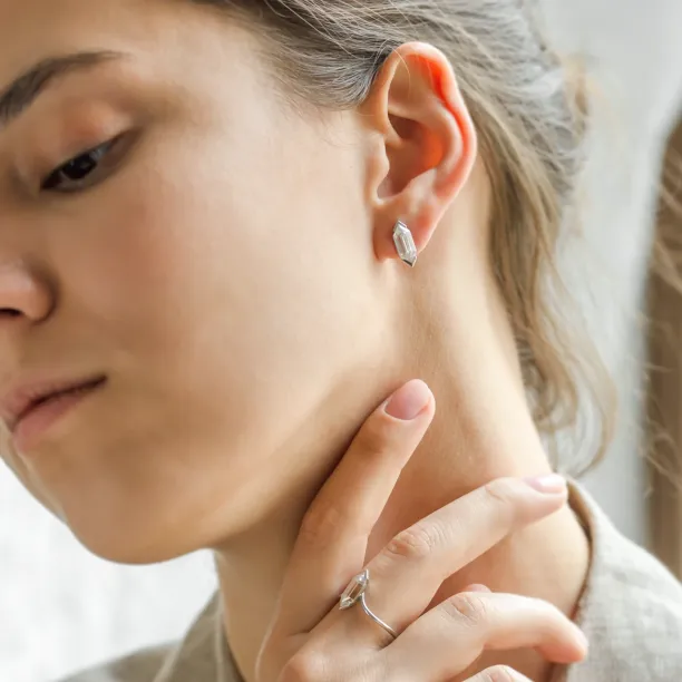 SERAPHINA moissanite earring worn on the ear