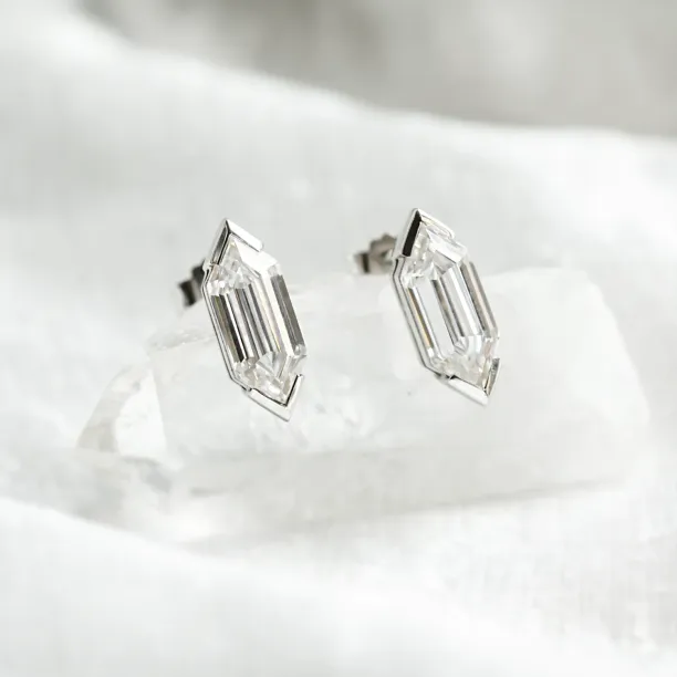 SERENA geometric moissanite earrings with elongated hexagonal stones