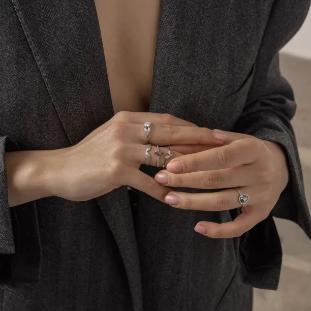 Gold curved ring with diamonds HELGA Image