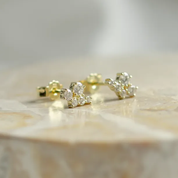 Gold earrings with lab created diamonds in cluster style ZORO Image