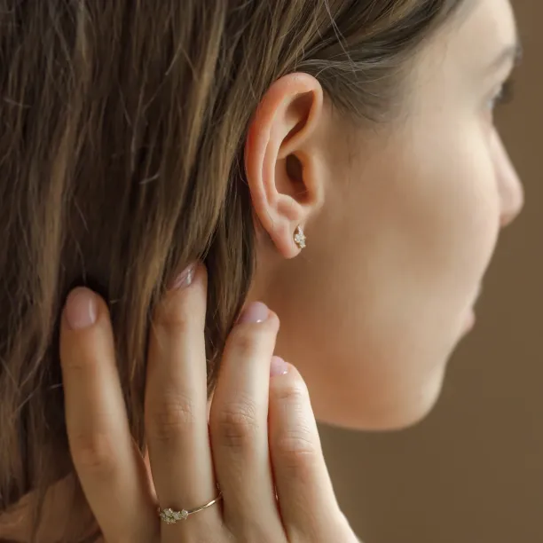 Gold earrings with lab created diamonds in cluster style ZORO Image