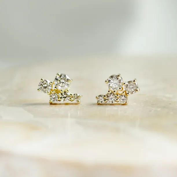 Gold earrings with lab created diamonds in cluster style ZORO Image