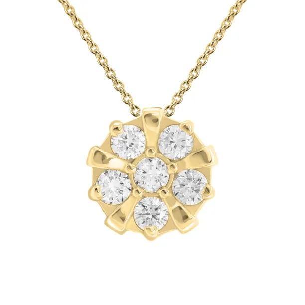 Detailní pohled na zlatý přívěsek-talisman ASYL s laboratorními diamanty