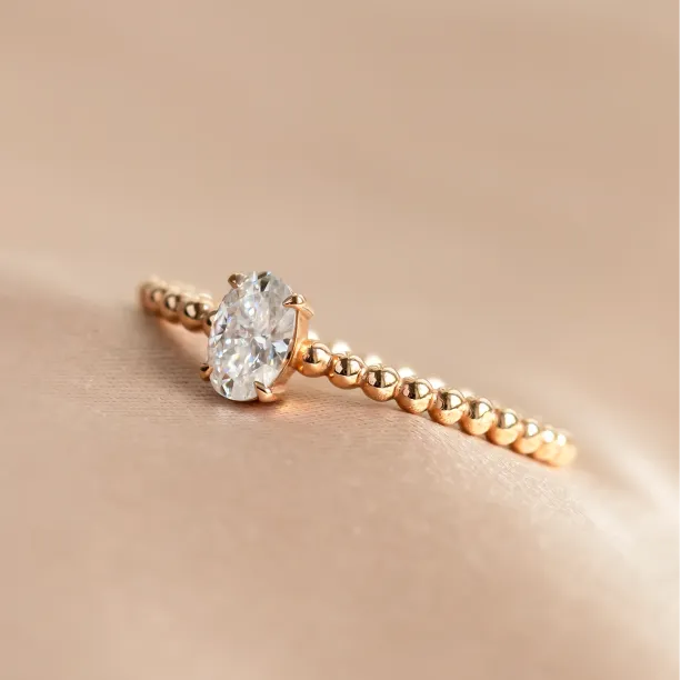 Minimalist beaded ball ring with lab created diamond EDO Image