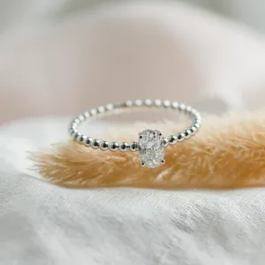 Minimalist beaded ball ring with lab created diamond EDO Thumbnail