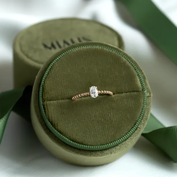 Minimalist beaded ball ring with lab created diamond EDO Image