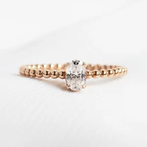 Minimalist beaded ball ring with lab created diamond EDO