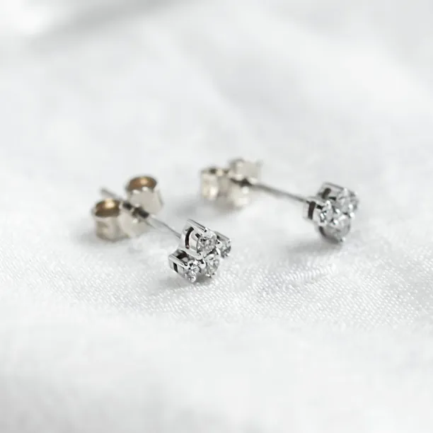 Side view of gold diamond cluster earrings with posts and backs