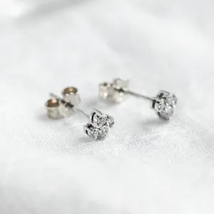 Side view of gold diamond cluster earrings with posts and backs
