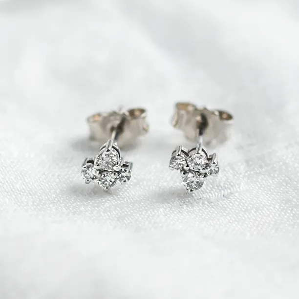 Close-up of the front of gold diamond cluster earrings