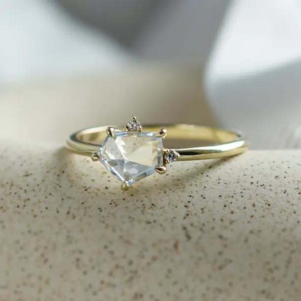 Unusual engagement ring with white sapphire in atypical shape MARIAH Image
