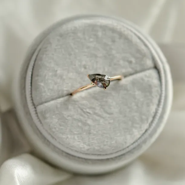 ALIA pear-shaped salt and pepper engagement ring viewed from above