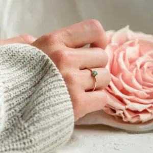 Engagement ring with emerald and side diamonds AVA Thumbnail