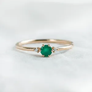 Engagement ring with emerald and side diamonds AVA Thumbnail
