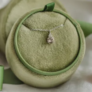 FEMINA gold necklace with morganite pendant in a full display view