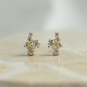 Front-facing pair of gold diamond cluster earrings