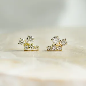 Gold earrings with diamonds in cluster style ZOYA