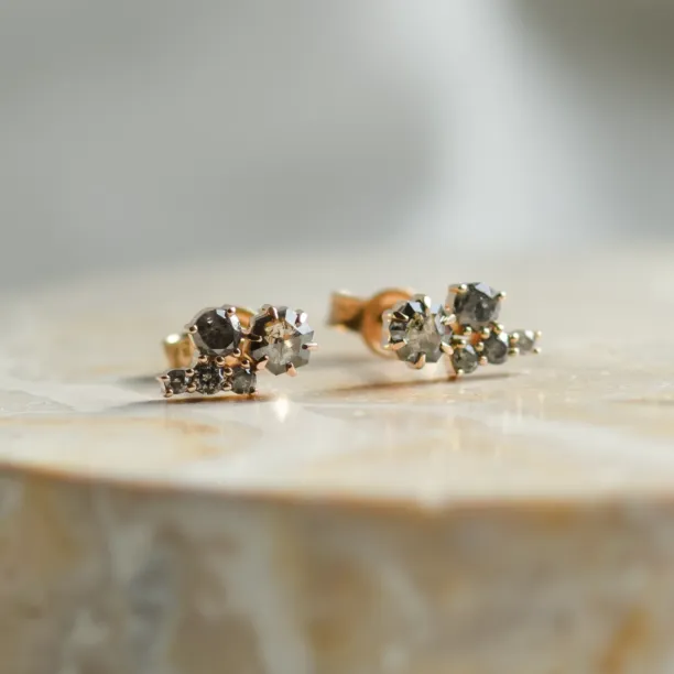 Gold cluster earrings with salt and pepper diamonds CALLA Image