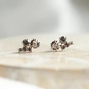 Gold cluster earrings with salt and pepper diamonds CALLA Thumbnail