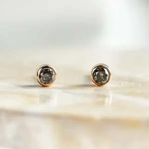 Minimalist gold earrings with salt and pepper diamonds in bezel setting NOLA Thumbnail