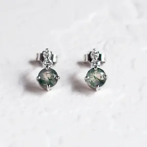 Náušnice LILIBET z bílého zlata s mechovými acháty a diamanty